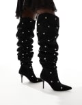 [ASOS DESIGN] ASOS DESIGN Karma studded heeled over the knee boots in black 38 BLACK