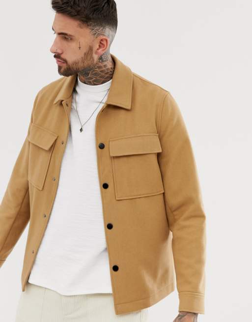 ASOS DESIGN – Karmelowa kurtka bez podszewki z domieszką wełny