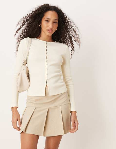 ASOS DESIGN – Kärnmjölksgul, kompakt, smalribbad topp med knäppning - view 1
