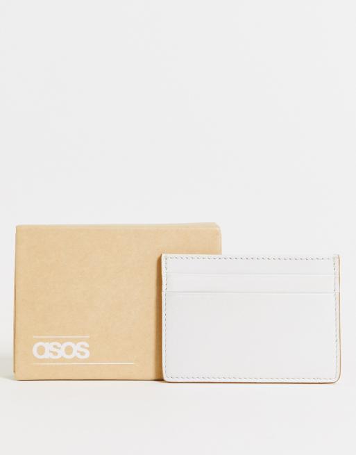 ASOS DESIGN – Kartenetui aus Leder in Ecru mit Kante in Tabakbraun