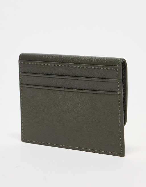 ASOS DESIGN – Kartenetui aus Leder in Khaki mit Druckknopf-Fach, 4 von 4