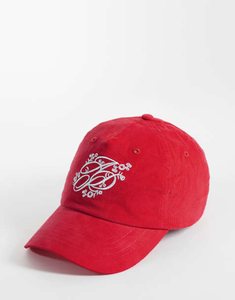 ASOS DESIGN kasket i fløjl med broderet logo i rød - view 1