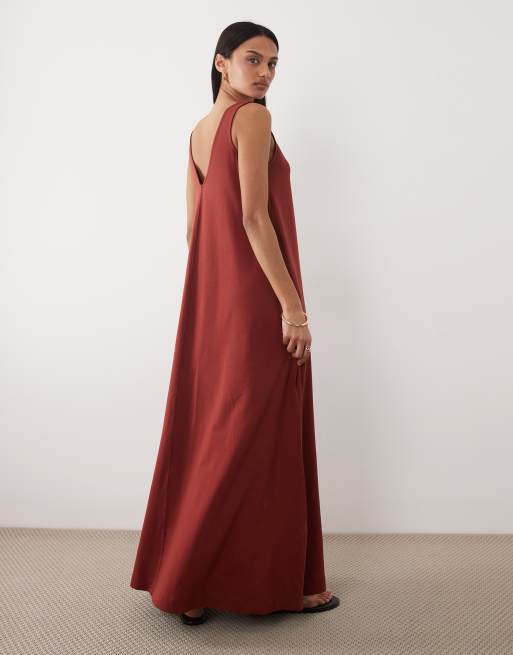 ASOS DESIGN – Kastanjebrun trapeze-klänning, 3 av 4
