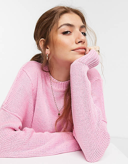 ASOS DESIGN – Kastenförmiger Pullover in Rosa mit Rundhalsausschnitt