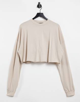 ASOS DESIGN - Kastenförmiges, langärmliges Oversized-Oberteil in verwaschenem Knochenweiß-Neutral