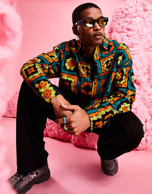 ASOS DESIGN – Kastenförmiges Oversize-Hemd aus Leinenmix mit Häkel-Print