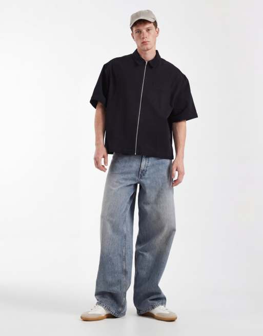 ASOS DESIGN – Kastenförmiges Oversize-Hemd mit durchgehendem Reißverschluss in Schwarz, 2 von 5