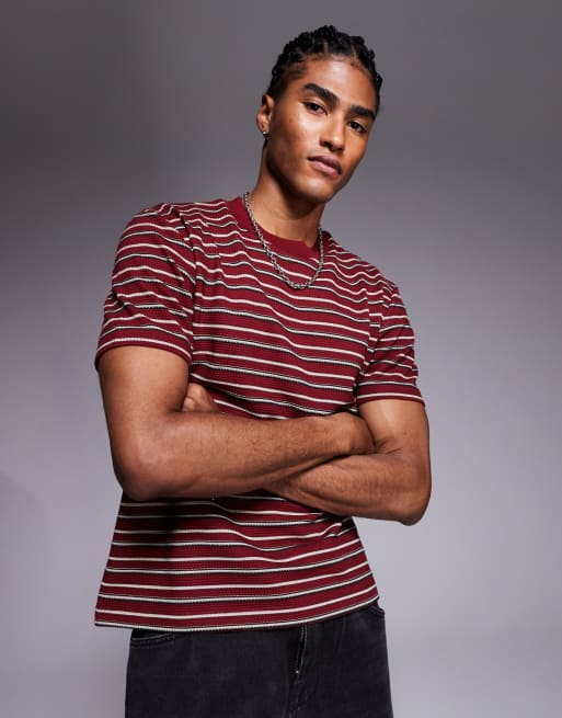 ASOS DESIGN – Kastenförmiges T-Shirt in Rot gestreift