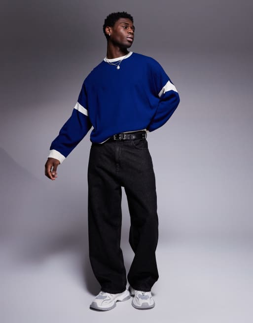 ASOS DESIGN – Kastig geschnittener Pullover in Blau mit extremer Oversize-Passform und Rundhalsausschnitt