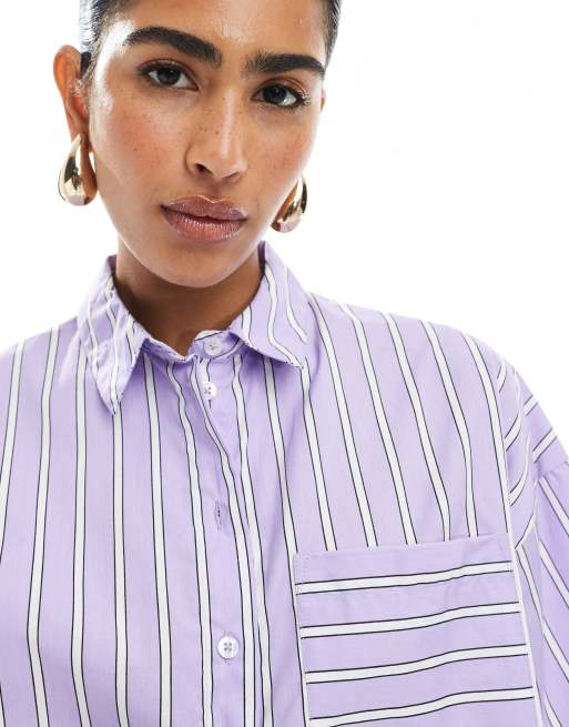 ASOS DESIGN – Kastig geschnittenes Hemd in Lila mit Streifen, Kombiteil, 3 von 4
