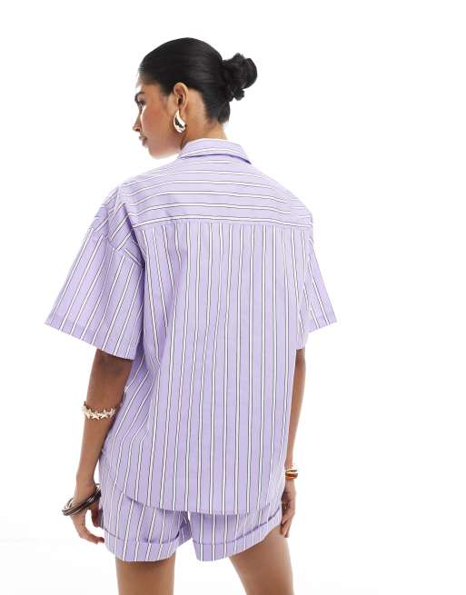 ASOS DESIGN – Kastig geschnittenes Hemd in Lila mit Streifen, Kombiteil, 4 von 4