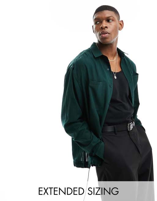 ASOS DESIGN – Kastig geschnittenes Oversize-Hemd in Dunkelgrün mit Kordelzug zum Binden
