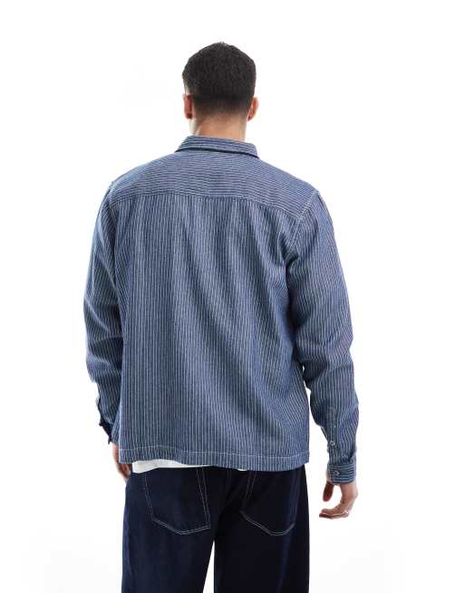 ASOS DESIGN – Kastig geschnittenes Oversize-Jeanshemd in Marineblau gestreift, 2 von 4