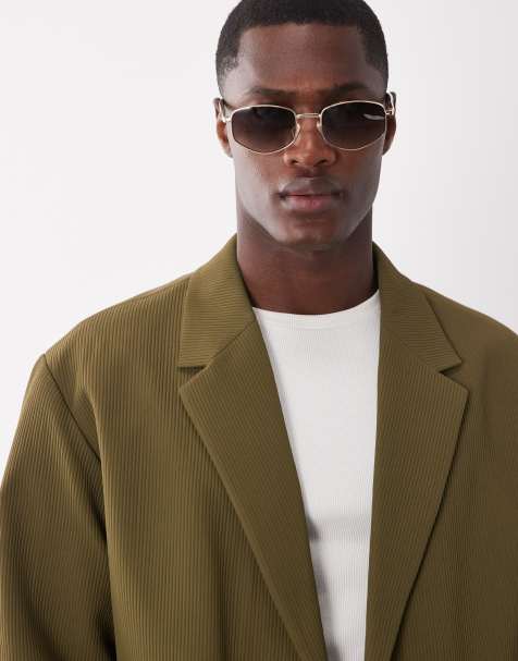ASOS DESIGN – Kastige Anzugjacke in Olivgrün mit Rippenstruktur - view 1