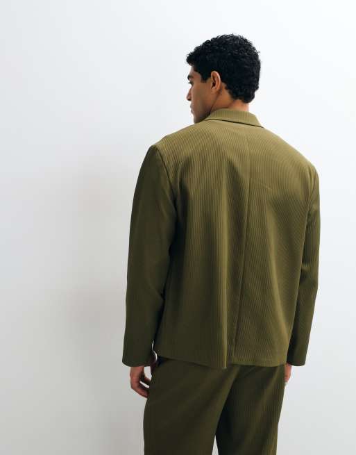 ASOS DESIGN – Kastige Anzugjacke in Olivgrün mit Rippenstruktur, 4 von 5