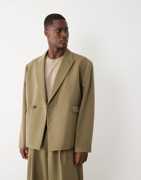 ASOS DESIGN – Kastige Anzugjacke in Staubgrün mit Wickeldesign - view 1