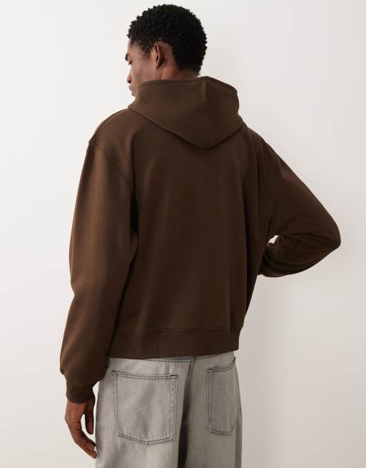 ASOS DESIGN – Kastige Basic-Kapuzenjacke in Braun mit durchgehendem Reißverschluss und Relaxed Fit, 2 von 5