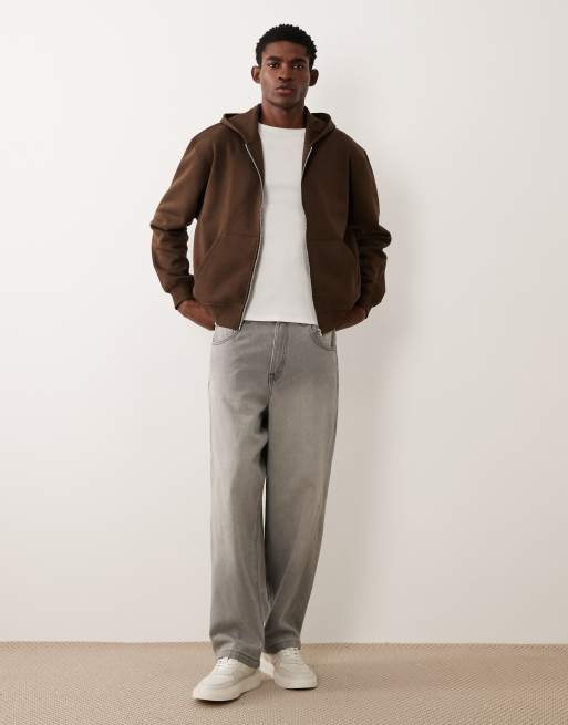 ASOS DESIGN – Kastige Basic-Kapuzenjacke in Braun mit durchgehendem Reißverschluss und Relaxed Fit, 3 von 5