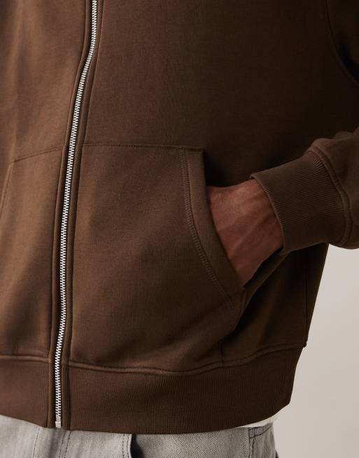 ASOS DESIGN – Kastige Basic-Kapuzenjacke in Braun mit durchgehendem Reißverschluss und Relaxed Fit, 5 von 5