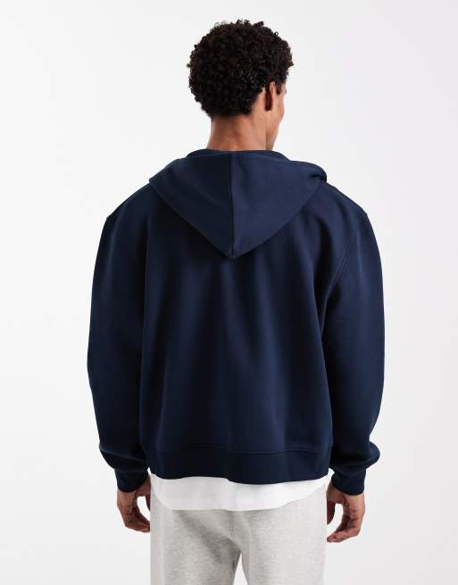 ASOS DESIGN – Kastige Basic-Kapuzenjacke in Marineblau mit durchgehendem Reißverschluss und Relaxed Fit, 2 von 5