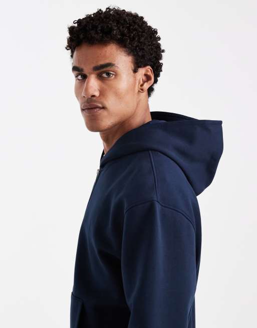 ASOS DESIGN – Kastige Basic-Kapuzenjacke in Marineblau mit durchgehendem Reißverschluss und Relaxed Fit, 4 von 5