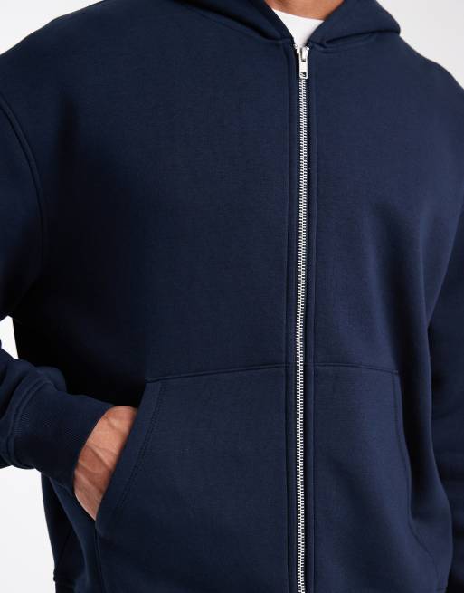 ASOS DESIGN – Kastige Basic-Kapuzenjacke in Marineblau mit durchgehendem Reißverschluss und Relaxed Fit, 5 von 5