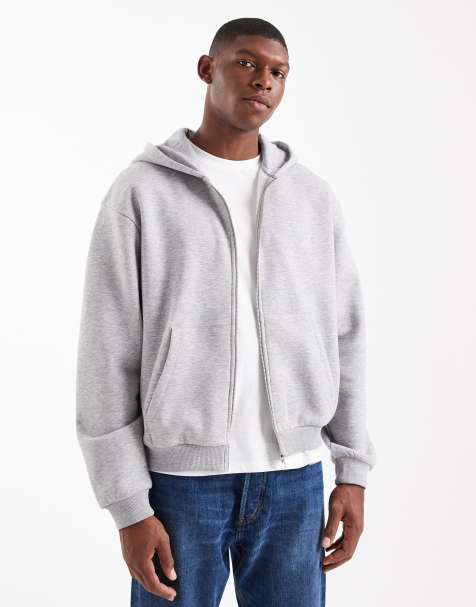 ASOS DESIGN – Kastige Basic-Kapuzenjacke in meliertem Grau mit durchgehendem Reißverschluss und lässigem Schnitt - view 1
