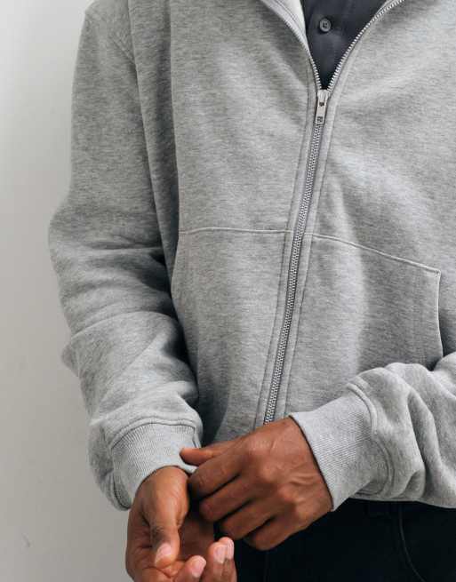 ASOS DESIGN – Kastige Basic-Kapuzenjacke in meliertem Grau mit durchgehendem Reißverschluss und lässigem Schnitt, 3 von 5