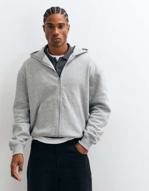 ASOS DESIGN – Kastige Basic-Kapuzenjacke in meliertem Grau mit durchgehendem Reißverschluss und lässigem Schnitt, 5 von 5