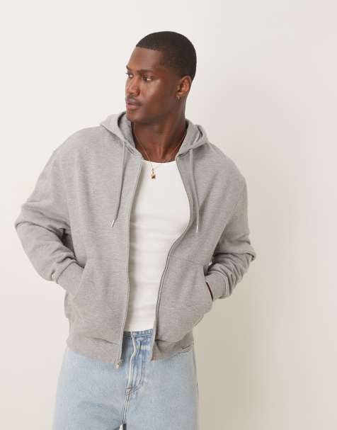 ASOS DESIGN – Kastige Basic-Kapuzenjacke in meliertem Grau mit durchgehendem Reißverschluss und Relaxed Fit - view 1