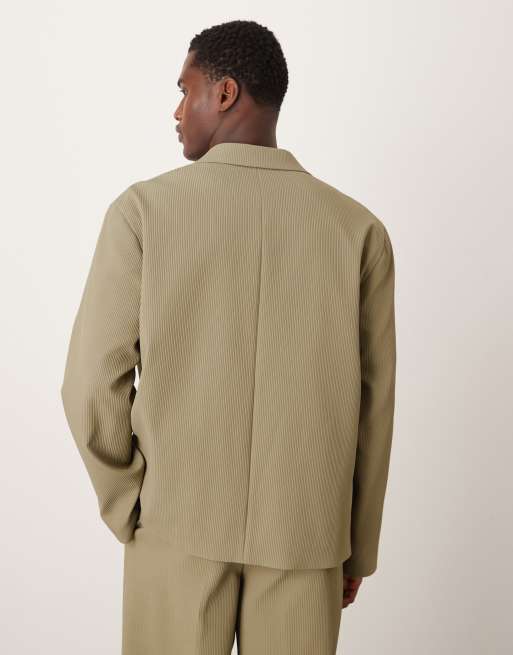 ASOS DESIGN – Kastige, gerippte Anzugjacke in Khaki, 3 von 5