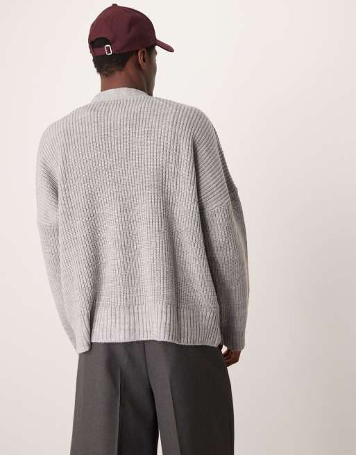 ASOS DESIGN – Kastige, gerippte Strickjacke in Grau meliert mit extremer Oversize-Passform, 4 von 4