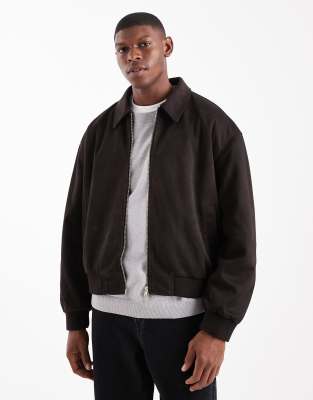Kastige Harrington-Jacke in Braun aus Wildlederimitat Braun S