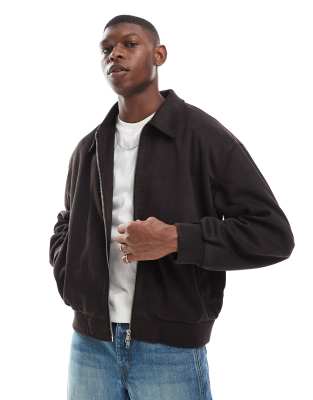 ASOS DESIGN – Kastige Harrington-Jacke in Braun aus Wildlederimitat - view 1