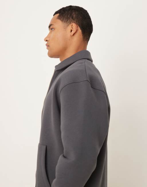 ASOS DESIGN – Kastige Harrington-Jacke mit lockerer Passform in Anthrazit mit Reißverschluss, 4 von 5