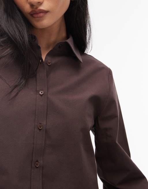 ASOS DESIGN – Kastige Hemdbluse in Schokobraun mit weiten Ärmeln, 2 von 4