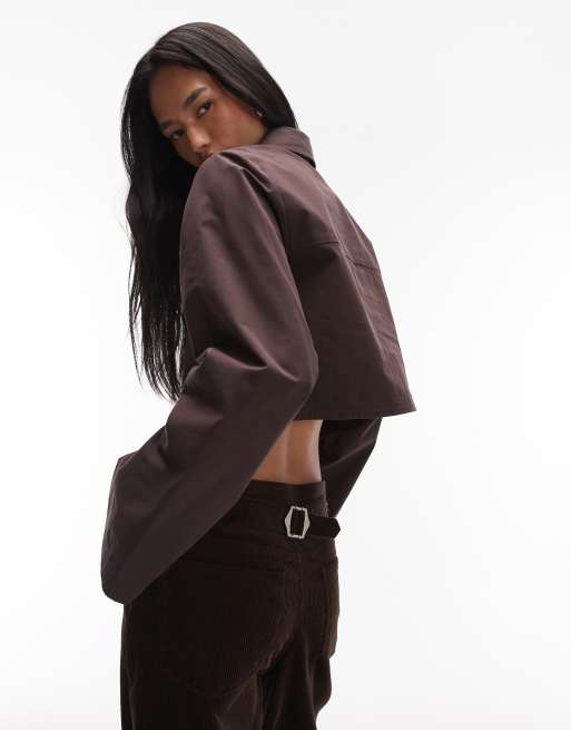 ASOS DESIGN – Kastige Hemdbluse in Schokobraun mit weiten Ärmeln, 3 von 4