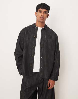 Kastige Hemdjacke aus Jeansstoff in schwarzer Waschung, Kombiteil Schwarz L