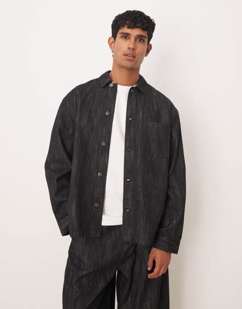 ASOS DESIGN – Kastige Hemdjacke aus Jeansstoff in schwarzer Waschung, Kombiteil - view 1