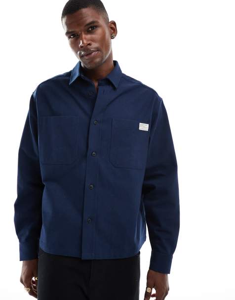 ASOS DESIGN – Kastige Hemdjacke aus Twill in Marineblau - view 1
