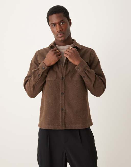 ASOS DESIGN – Kastige Hemdjacke in brauner Wolloptik