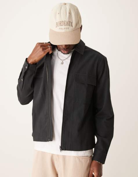 ASOS DESIGN – Kastige Hemdjacke in Schwarz mit Reißverschluss vorne - view 1