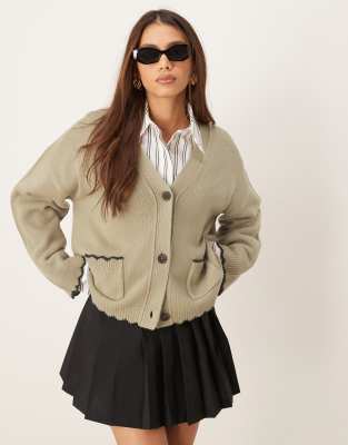 ASOS DESIGN – Kastige Longline-Strickjacke in Mokka mit Languettenstich - view 1