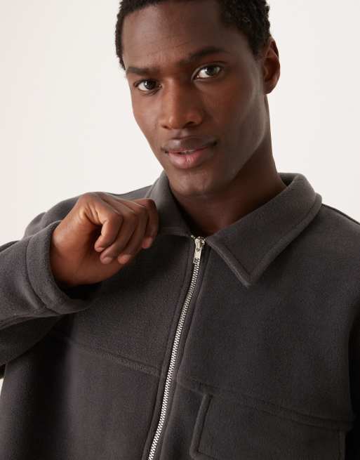 ASOS DESIGN – Kastige Oversize-Hemdjacke aus Fleece in Anthrazit mit durchgehendem Reißverschluss, 4 von 4