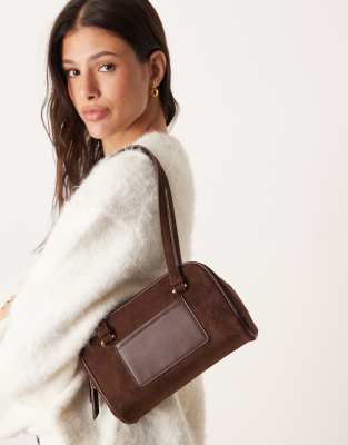 ASOS DESIGN - Kastige Schultertasche aus Wildlederimitat in Schokobraun-Brown