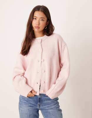 ASOS DESIGN - Kastige Strickjacke in blassem Flieder mit seitlichem Schlitz und Rundhalsausschnitt-Lila