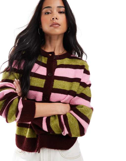 ASOS DESIGN – Kastige Strickjacke in Olivgrün gestreift, 2 von 4