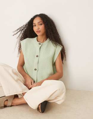ASOS DESIGN - Kastige Strickweste in Pistaziengrün mit Knopfdetail