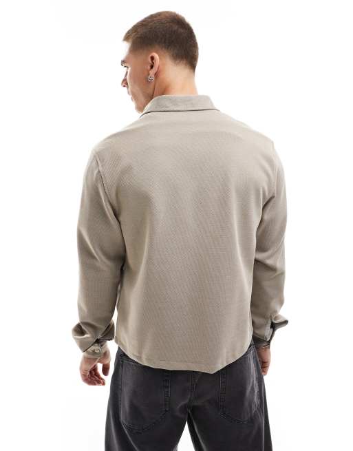 ASOS DESIGN – Kastige, strukturierte Stretch-Hemdjacke in Hellbeige, 4 von 4
