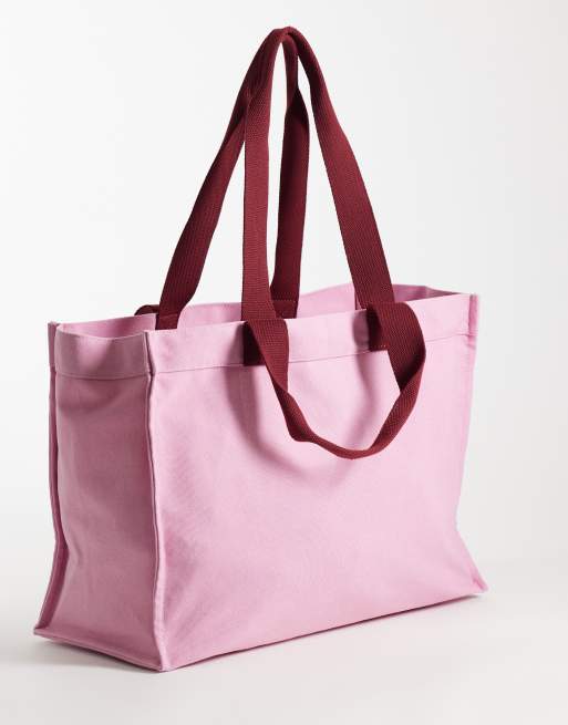 ASOS DESIGN – Kastige Tragetasche aus Canvas in Rosa mit Laptop-Innenfach, 3 von 4